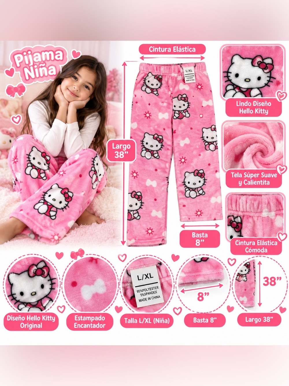 Kids Fleece Pink Pajama Pants L/XL Soft Plush Warm  Girls Sleepwear Lounge Pants